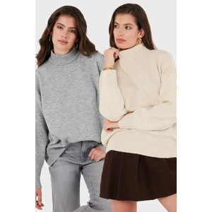 Oversize Fit Balıkçı Yaka Yumuşak Dokulu 2'li Paket Triko Kazak Bayan Kazak 680KZ00469S2