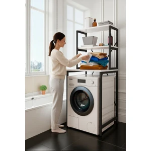 Royal Walnut Çamaşır Makinesi Üstü Düzenleyici Raf – Siyah Ayaklı