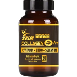 Zeus Nutrition Collagen Life 5 Tip Kolajen Tip 1, Tip 2, Tip 3, Tip 5 ,tip 10, ( Selenyum , C Vitamini ve Çinko ) 30 Kapsül