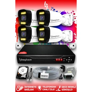 4 Kameralı Ultra 4 Dış Kamera Set 500 GB 5 MP 2K Net Renkli Gece Görüşlü Güvenlik Kamerası Sistemi