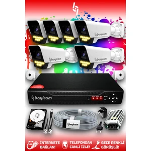 6 Kameralı Süper 6 Dış Kamera Set 500 GB 5 MP 2K Net Renkli Gece Görüşlü Güvenlik Kamerası Sistemi