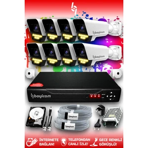 8 Kameralı Süper 8 Dış Kamera Set 320 GB 5 MP 2K Net Renkli Gece Görüşlü Güvenlik Kamerası Sistemi