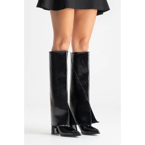 Aja Siyah Kadın Kalın Topuklu Çizme Olabilen Bot