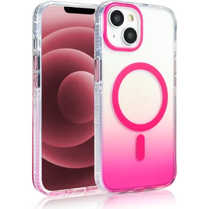 Apple iPhone 13 Kılıf M-Safe Şarj Özellikli Transparan Renk Geçişli Zore Toros Kapak Rose Pembe