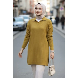 Neva Style Fitilli Yağ Yeşili Tesettür Triko Tunik 65903YY