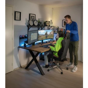 %100 Masif Ladin Ahşap X-Ayak 120X60 Oyuncu Çalışma Masası Ceviz Tonları