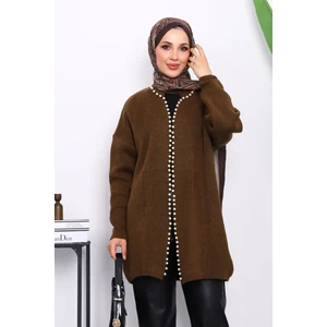 İmaj Butik Kahverengi Yumoş Triko İncili Hırka