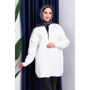 İmaj Butik Ekru Yumoş Triko İncili Hırka