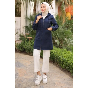 Lacivert Kapitone Fermuarlı Cepli Kap