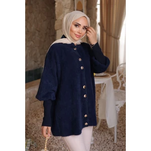 Lacivert Dik Yaka Angora Yumoş Hırka