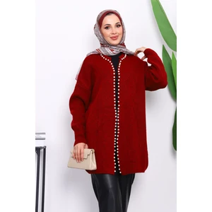 İmaj Butik Bordo Yumoş Triko İncili Hırka