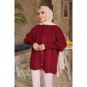 Bordo Dik Yaka Angora Yumoş Hırka