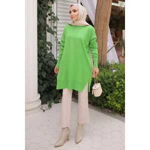 Fıstık Yeşili Soğuk Iplik Merserize Triko Kazak