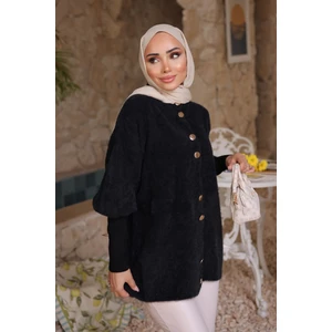 Siyah Dik Yaka Angora Yumoş Hırka