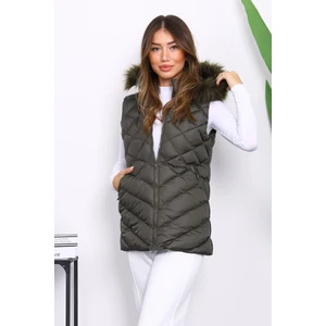 Haki Kapüşonlu Cepli Şişme Yelek