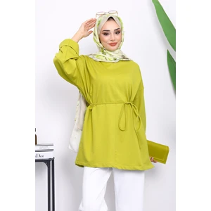 Yağ Yeşili Yanları Yırtmaçlı Bel Ipli Tunik