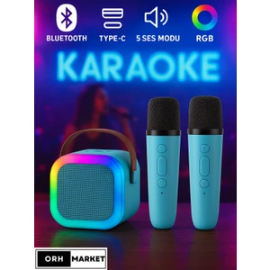 ORH MARKET Çift Mikrofonlu Kablosuz Karaoke Bluetooth Rgb Işıklı, Taşınabilir, Usb/sd Destekli Parti Hoparlörü