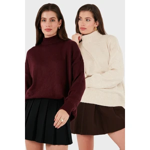 Oversize Fit Balıkçı Yaka Yumuşak Dokulu 2'li Paket Triko Kazak Bayan Kazak 680KZ00469S2