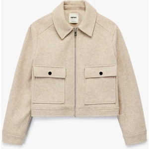 Cepli Uzun Kollu Fermuarlı Crop Kaşe Mont