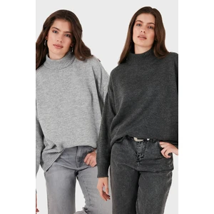 Oversize Fit Balıkçı Yaka Yumuşak Dokulu 2'li Paket Triko Kazak Bayan Kazak 680KZ00469S2