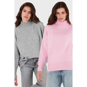 Oversize Fit Balıkçı Yaka Yumuşak Dokulu 2'li Paket Triko Kazak Bayan Kazak 680KZ00469S2