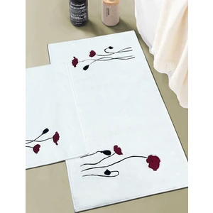 Vallmo Ekru 2li Gül Nakışlı Pamuklu Banyo Paspası