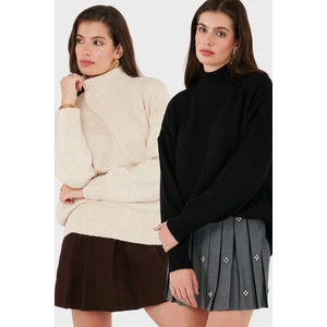 Oversize Fit Balıkçı Yaka Yumuşak Dokulu 2'li Paket Triko Kazak Bayan Kazak 680KZ00469S2