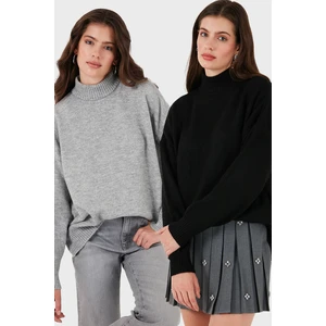 Oversize Fit Balıkçı Yaka Yumuşak Dokulu 2'li Paket Triko Kazak Bayan Kazak 680KZ00469S2