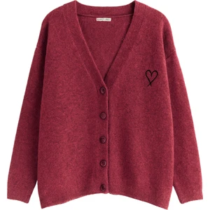 6953 Kadın Oversize Yün Karışımlı Premium Kalp Nakışlı Hırka Bordo