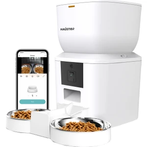 QQ025-DUAL Kameralı Akıllı Kedi Köpek Otomatik Mama Kabı, App Uzaktan Kontrol, Sesle Çağırma, 480P Kamera, 4lt Hazne, Çift Metal Kase