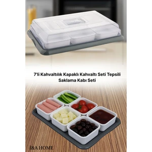 Bayce Home 6' Lı Gri Kahvaltılık Kapaklı Kahvaltı Seti Tepsili Saklama Kabı Seti