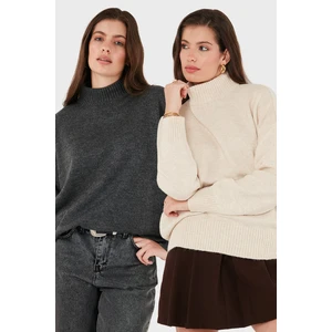 Oversize Fit Balıkçı Yaka Yumuşak Dokulu 2'li Paket Triko Kazak Bayan Kazak 680KZ00469S2