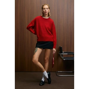 NANNA Kadın Oversize Fit Yumuşacık Kaşmir Tuşesinde Bisiklet yaka Kalın Triko Kırmızı Kazak