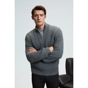 BERNARDO Erkek Yarım Fermuarlı Dik Yaka Triko Antrasit Kazak