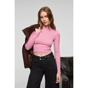 GRIGROS Kadın Esnek Kumaşlı Vücuda Oturan Slim Fit Uzun Kollu Lila T-Shirt