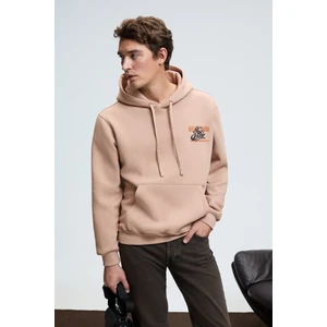 LELAND Erkek Kapüşonlu Kanguru Cepli Önü Baskılı Regular Fit Vizon Sweatshirt
