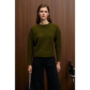 NANNA Kadın Oversize Fit Yumuşacık Kaşmir Tuşesinde Bisiklet yaka Kalın Triko Haki Kazak