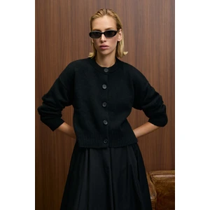 PUREZA Kadın Yuvarlak Yakalı Uzun Kollu Düğmeli Yumuşak Dokulu Regular Fit Triko Siyah Kazak