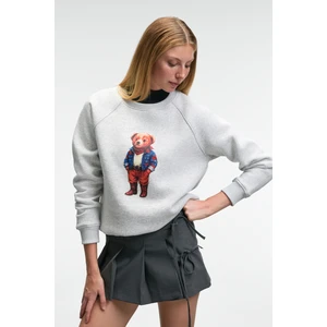 AELORIA Kadın Önü Baskılı Reglan Kol Regular Grimelanj Sweatshirt