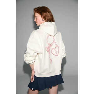 JASSES Kadın Oversize Nakışlı Kapüşonlu Beyaz Sweatshirt