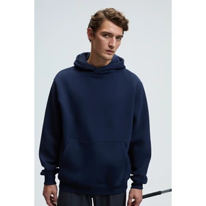 AMOS Erkek Yumuşak Kumaşlı 3 İplik Oversize Kapüşonlu Kanguru Cepli Lacivert Sweatshirt