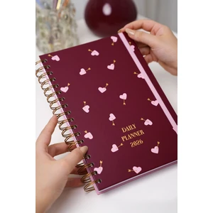 Matt Notebook 2026 Yılı Günlük Spiralli Ajanda 16X24 cm - 12 Aylık Kalpler