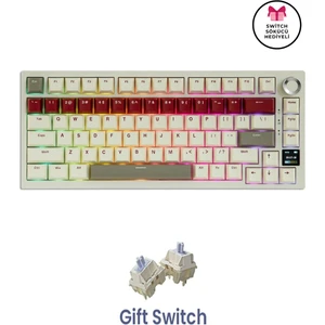 AK820 Pro Mekanik Oyun Klavyesi,3 Modlu Tft Renkli Ekran ve Cnc Düğmeli 81 Tuş,RGB Aydınlatma Switch Sökücü Hediyeli