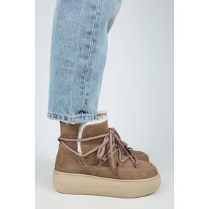 Haven Kadın Hakiki Deri Bağcıklı İçi Kürklü Vizon Bot