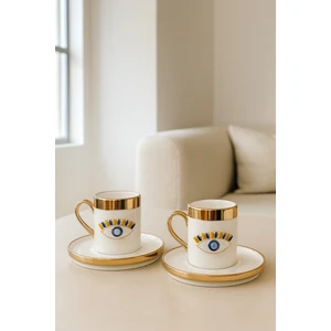 2 Kişilik Porselen Lüks Platin Kaplama Nazar Göz Kahve Fincan Takımı Seti 100ML