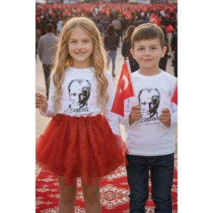 Kübra Tekstil Unisex Atatürk Baskılı Uzun Kollu Beyaz Tişört , 29 Ekim Cumhuriyet Bayramı