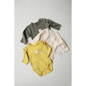 3lü Basic Uzun Kollu Çıt Çıtlı Body Zıbın Model 8