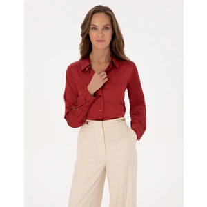 Pierre Cardin Kadın Bordo Regular Fit Uzun Kollu Gömlek 50319346-VR014