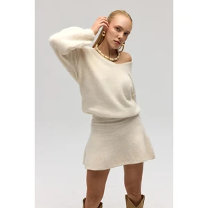 Nordis Volanlı Ekru Triko Mini Etek