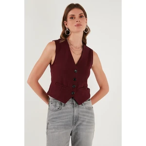 Streç Fitted Fit V Yaka Düğmeli Yelek Bayan Yelek 5865971